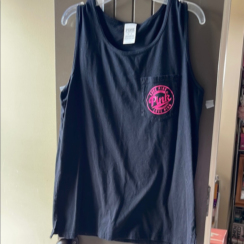 PINK Victoria's Secret Black Tank with Neon Pink Logo